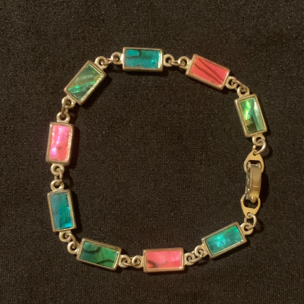 Vintage Faux Abalone Shell Bracelet SJ Stamp 7.5”